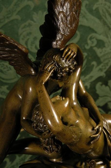 fig 4. **** SOLD **** Fine Early Bronze and Sienna Marble Clock - Cupid and Psyche by Honoré Pons.